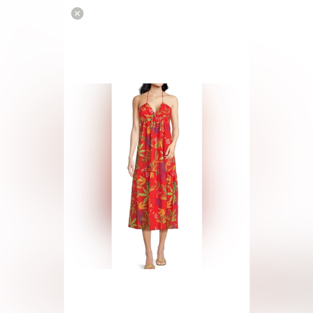 Chelsea & Violet Red Tropical Halter-Style Midi Dress